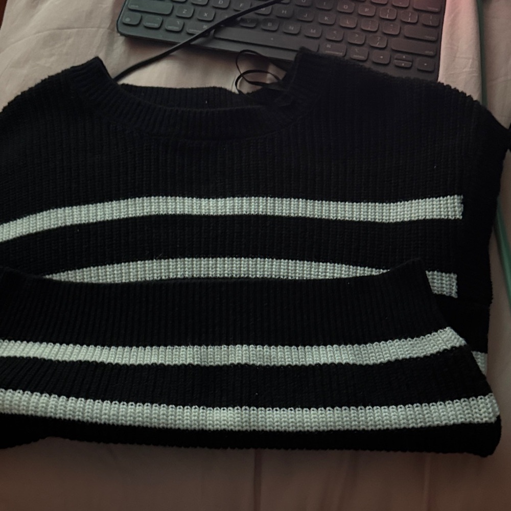 moon & madison Black and White Striped Knit Top